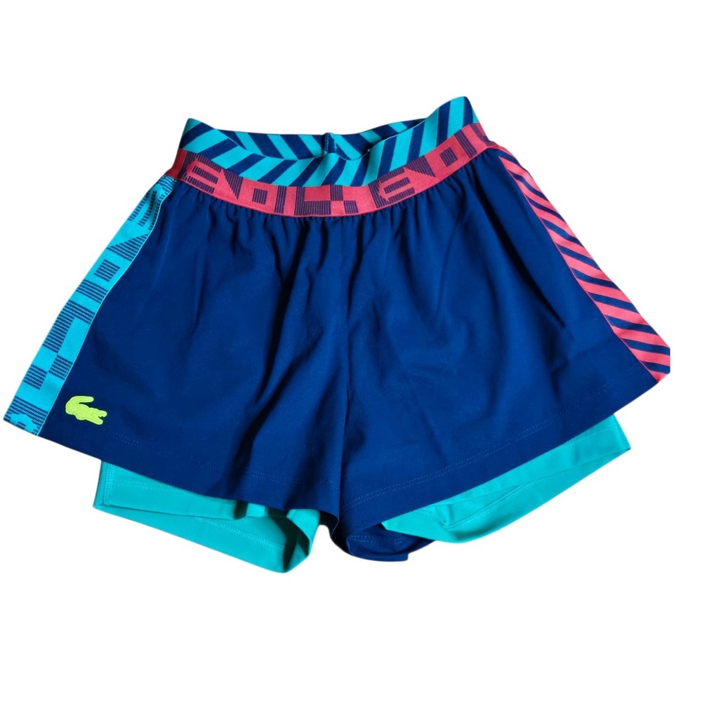 Lacoste Sport Womens 2-in-1 Tennis Shorts Navy Green Red Size 32 XS XXS EUC